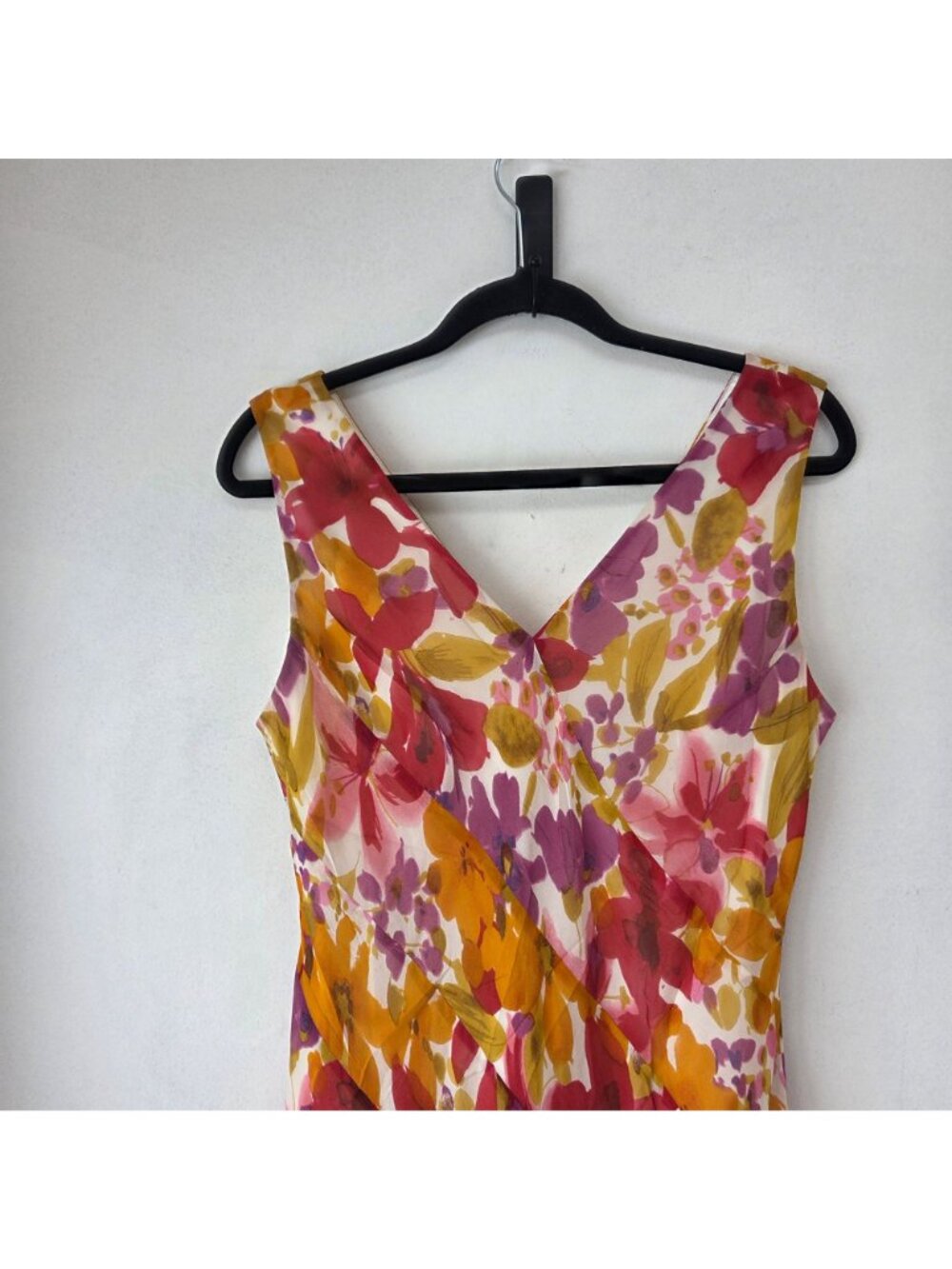 VTG Talbots Pure 100% SIlk Sleeveless Y2K Floral Midi Dress Fit and Flare 12 - Picture 3 of 9